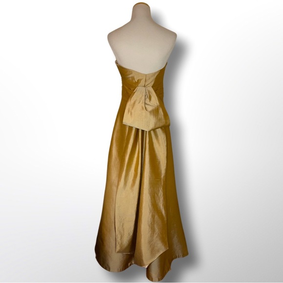 Jenny Yoo Silk Strapless Gold Gown with Back Bustle - Picture 3 of 11